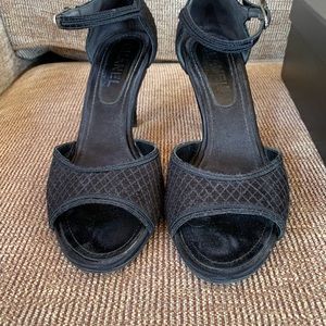 CHANEL BLACK CLOTH SANDALS SIZE 38